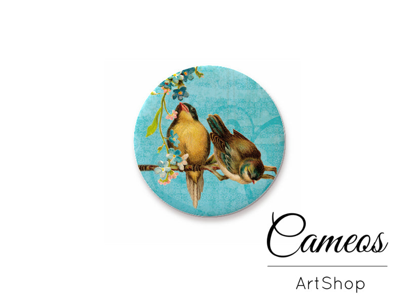Round handmade glass cabochons 8mm up to 25mm, Birds Motiv- L340 - Cameos Art Shop