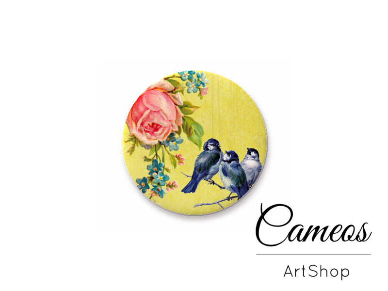 Round handmade glass cabochons 8mm up to 25mm, Birds Motiv- L342 - Cameos Art Shop
