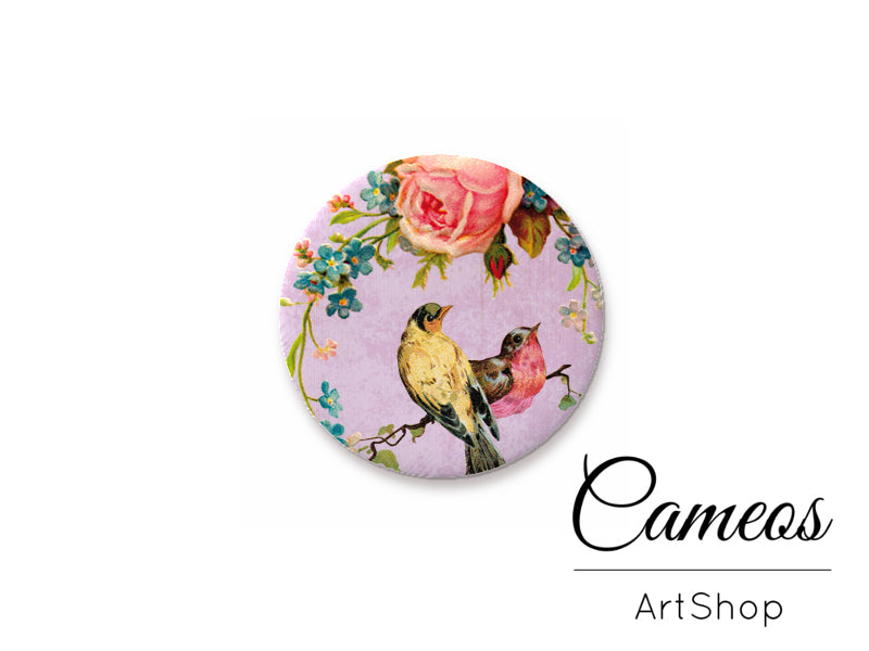 Round handmade glass cabochons 8mm up to 25mm, Birds Motiv- L343 - Cameos Art Shop