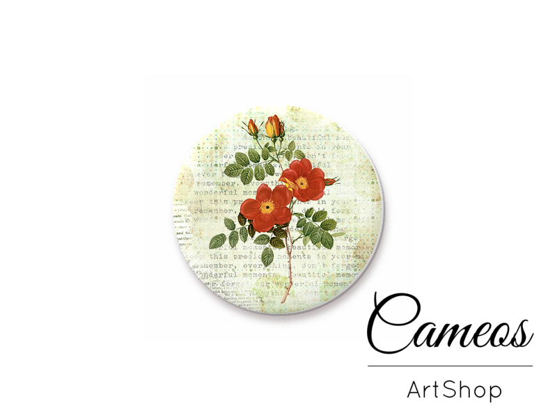 Round handmade glass cabochons 8mm up to 25mm, Flowers Motiv- L345 - Cameos Art Shop