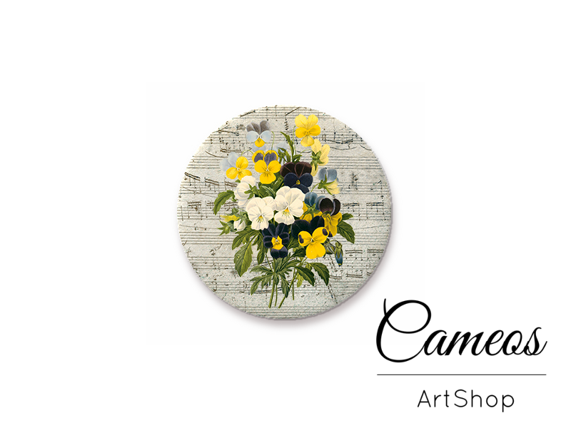 Round handmade glass dome cabochons 8mm up to 25mm, Flowers Motiv- L347 - Cameos Art Shop