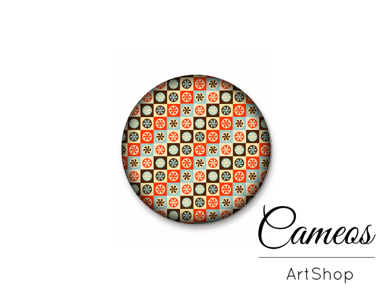 Round handmade glass cabochons 8mm up to 25mm, Retro Motive- L35 - Cameos Art Shop