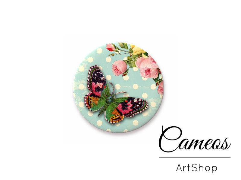 Round handmade glass dome cabochons 8mm up to 25mm, Butterfly- L357 - Cameos Art Shop
