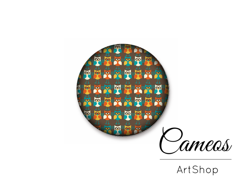 Round handmade glass cabochons 8mm up to 25mm, Retro Motive- L37 - Cameos Art Shop