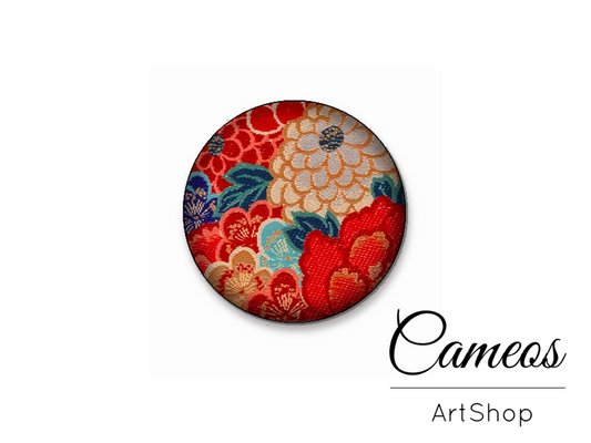 Round handmade glass dome cabochons 8mm up to 25mm, Red Retro- L384 - Cameos Art Shop