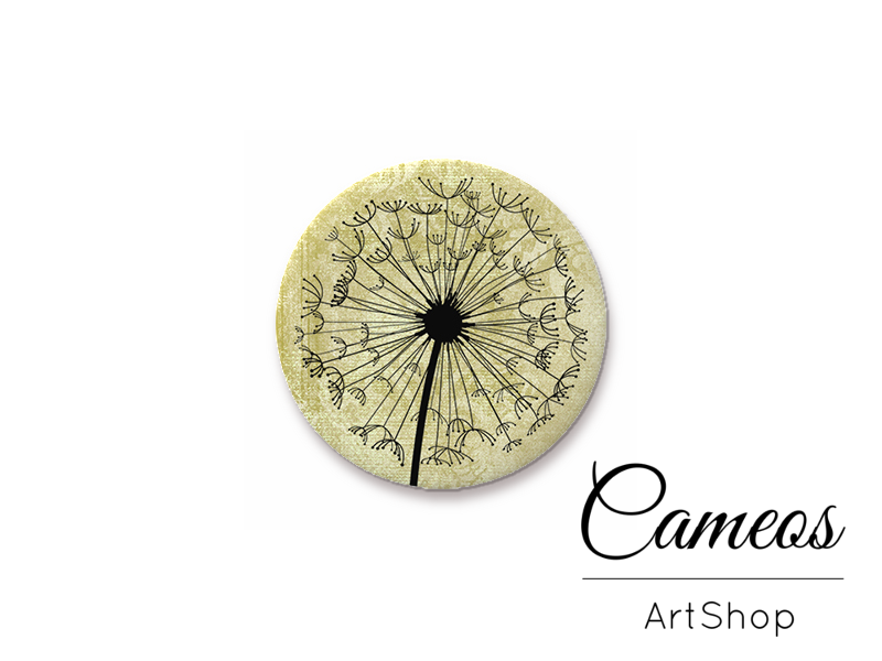 Round handmade glass dome cabochons 8mm up to 25mm, Dandelion- L398 - Cameos Art Shop