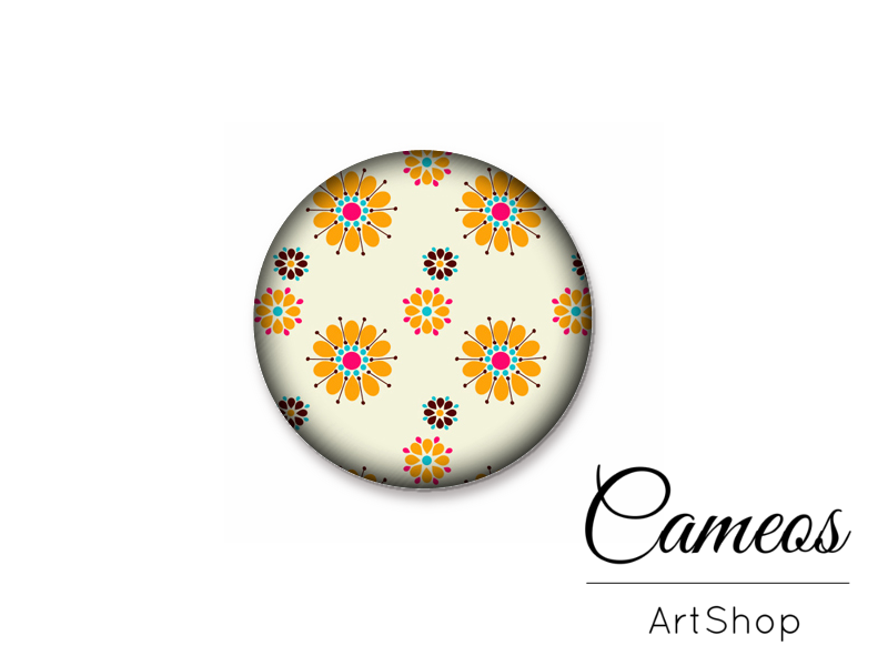 Round handmade glass cabochons 8mm up to 25mm, Retro Motive- L40 - Cameos Art Shop