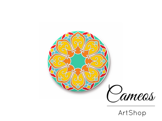 Round handmade glass dome cabochons 8mm up to 25mm, Mandala- L407 - Cameos Art Shop