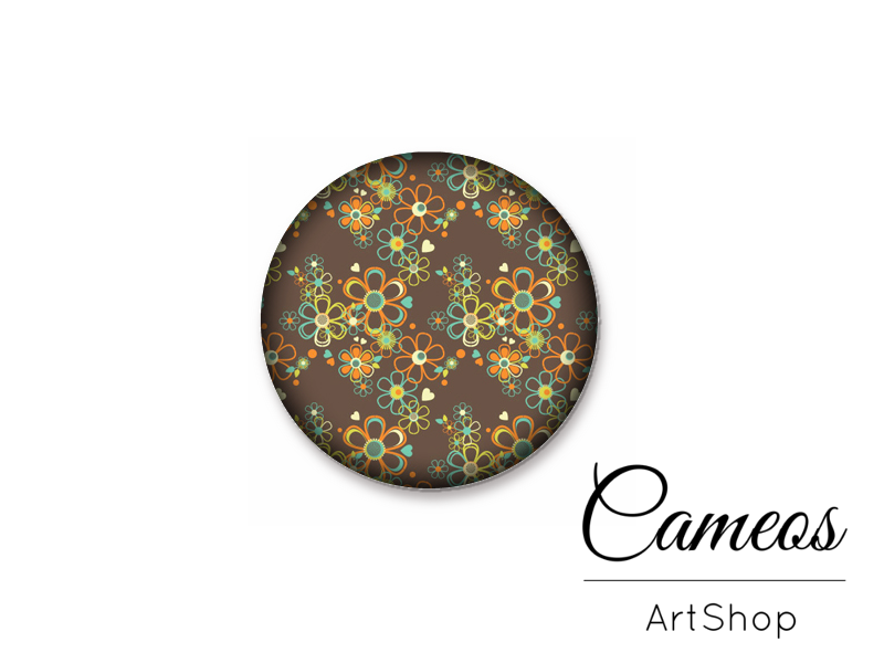 Round handmade glass cabochons 8mm up to 25mm, Retro Motive- L41 - Cameos Art Shop