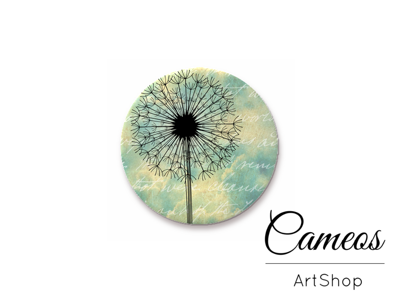 Round handmade glass dome cabochons 8mm up to 25mm, Dandelion- L414 - Cameos Art Shop