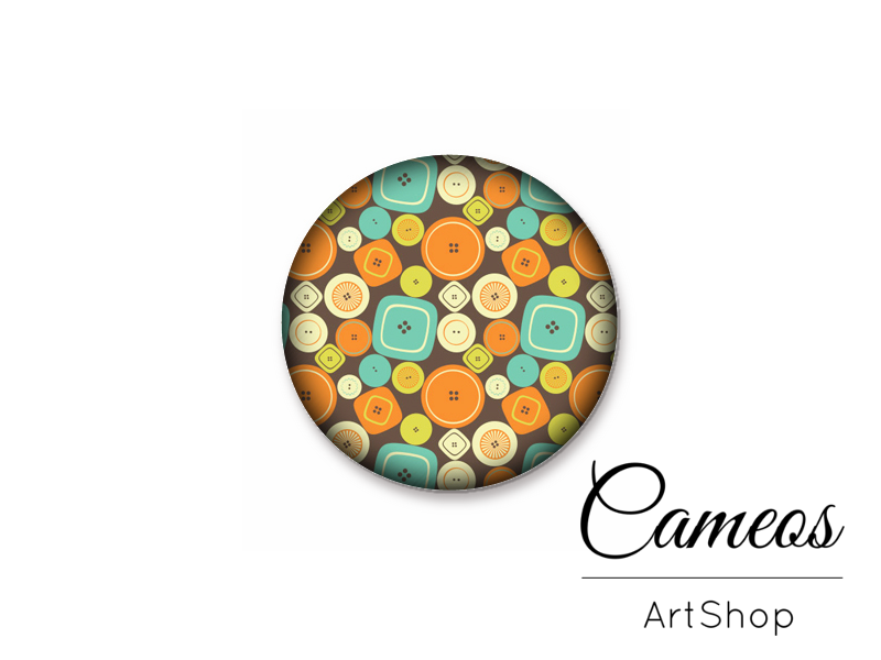 Round handmade glass cabochons 8mm up to 25mm, Retro Motive- L43 - Cameos Art Shop