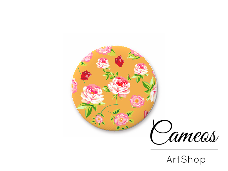 Round handmade glass dome cabochons 8mm up to 25mm, Floral- L439 - Cameos Art Shop