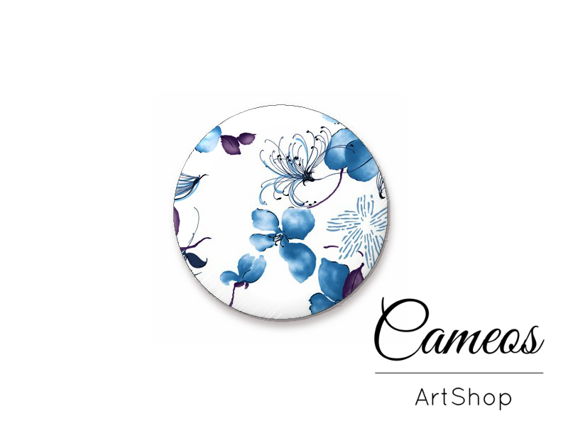Round handmade glass dome cabochons 8mm up to 25mm, Blue Flowers- L465 - Cameos Art Shop