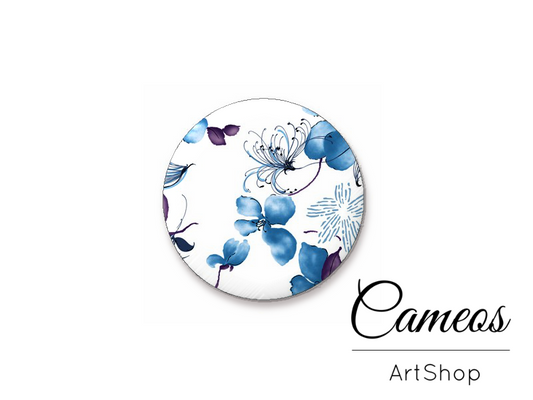 Round handmade glass dome cabochons 8mm up to 25mm, Blue Flowers- L465 - Cameos Art Shop