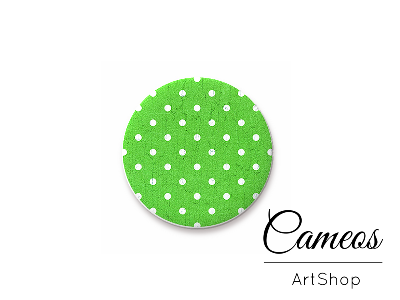 Round handmade glass dome cabochons 8mm up to 25mm, Green Dots- L468 - Cameos Art Shop