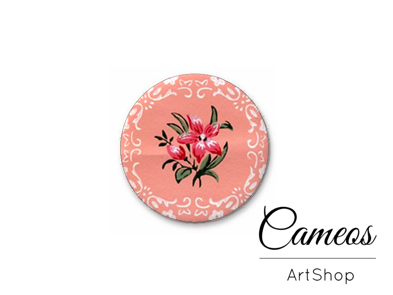 Round handmade glass dome cabochons 8mm up to 25mm, Pink Flowers- L492 - Cameos Art Shop