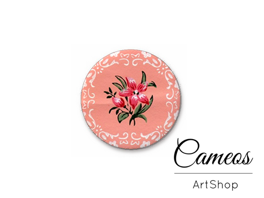 Round handmade glass dome cabochons 8mm up to 25mm, Pink Flowers- L492 - Cameos Art Shop