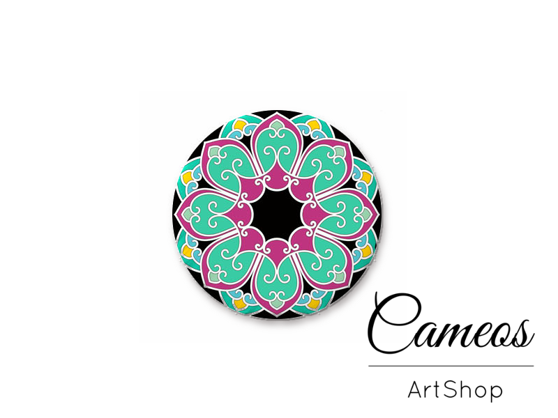 Round handmade glass dome cabochons 8mm up to 25mm, Mandala- L497 - Cameos Art Shop
