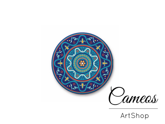 Round handmade glass dome cabochons 8mm up to 25mm, Blue Mandala- L500 - Cameos Art Shop