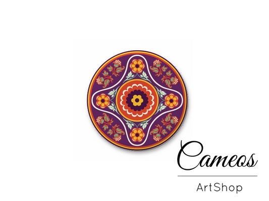 Round handmade glass dome cabochons 8mm up to 25mm, Mandala- L501 - Cameos Art Shop