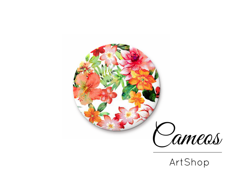 Round handmade glass dome cabochons 8mm up to 25mm, Orange Flowers- L509 - Cameos Art Shop