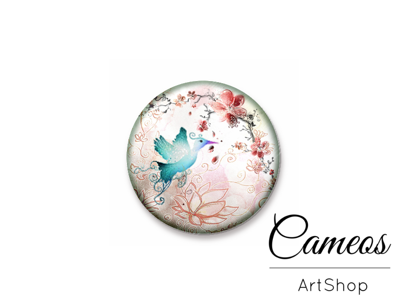 Round handmade glass dome cabochons 8mm up to 25mm, Birds- L513 - Cameos Art Shop