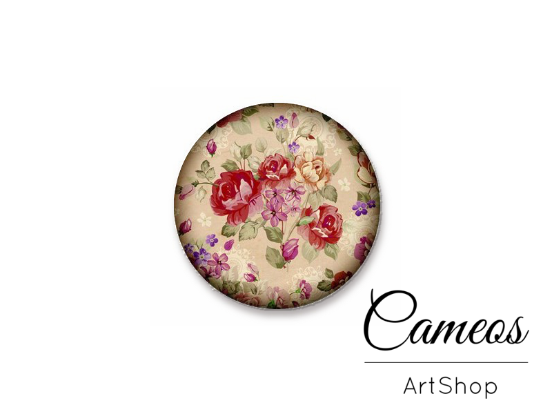 Round handmade glass dome cabochons 8mm up to 25mm, Vintage Flowers- L523 - Cameos Art Shop