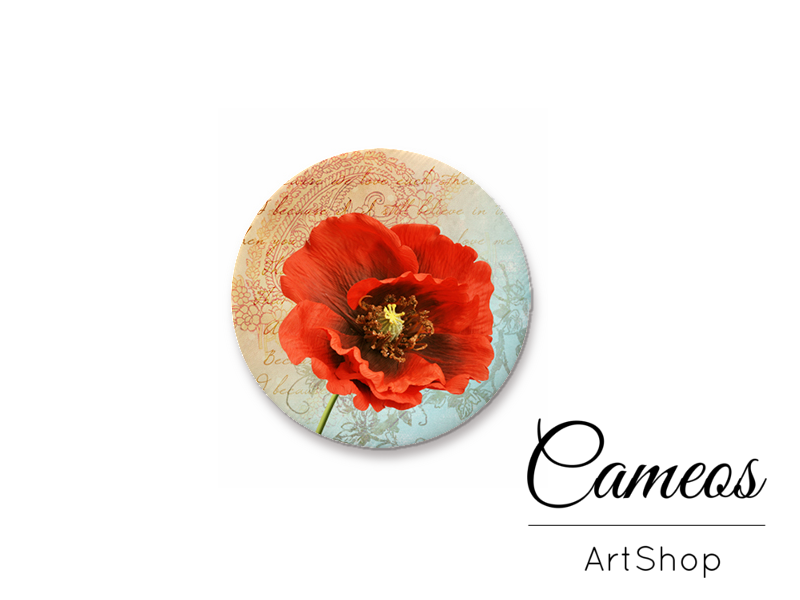 Round handmade glass dome cabochons 8mm up to 25mm, Poppy Flowers- L532 - Cameos Art Shop