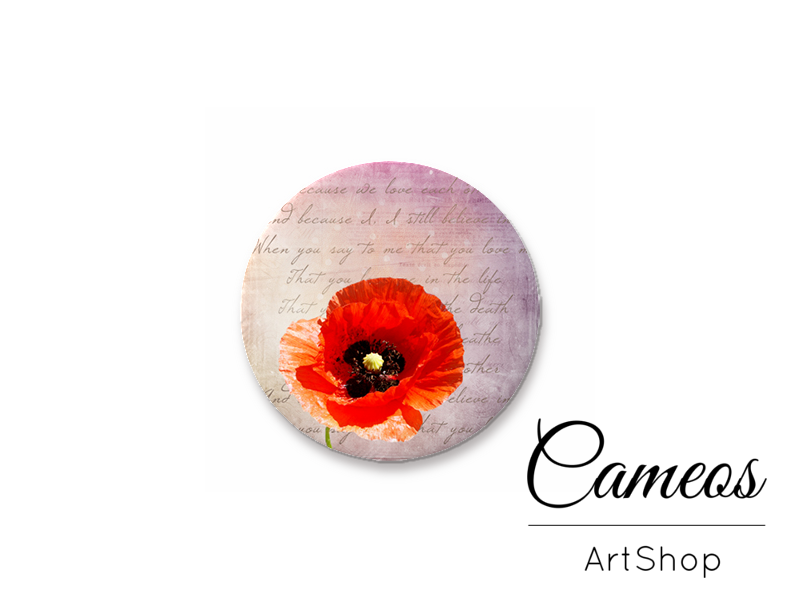 Round handmade glass dome cabochons 8mm up to 25mm, Poppy Flowers- L533 - Cameos Art Shop