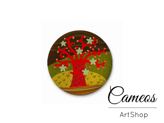Round handmade glass dome cabochons 8mm up to 25mm, Colorful Tree- L538 - Cameos Art Shop