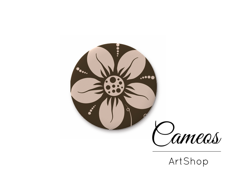Round handmade glass dome cabochons 8mm up to 25mm, Brown Flowers- L542 - Cameos Art Shop