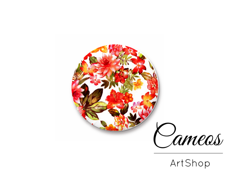 Round handmade glass dome cabochons 8mm up to 25mm, Floral- L554 - Cameos Art Shop