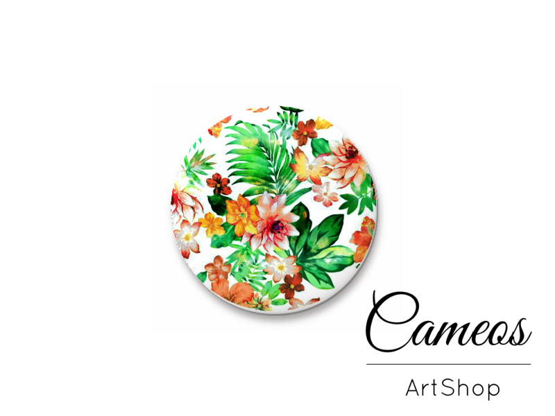 Round handmade glass dome cabochons 8mm up to 25mm, Floral- L556 - Cameos Art Shop