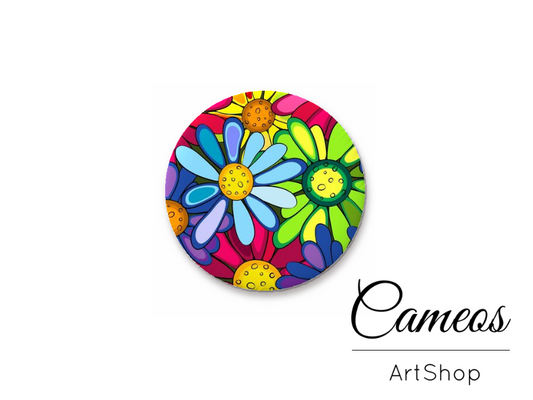 Round handmade glass cabochons 8mm up to 25mm, Flowers Motive- L6 - Cameos Art Shop