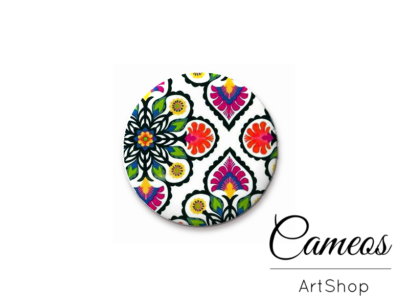 Round handmade glass cabochons 8mm up to 25mm, Mosaic Motive- L61 - Cameos Art Shop