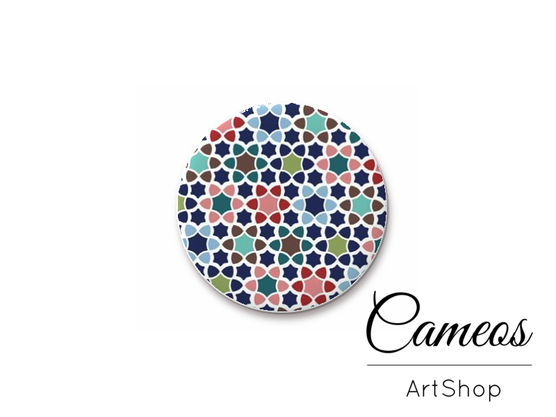 Round handmade glass cabochons 8mm up to 25mm, Mosaic Motive- L65 - Cameos Art Shop