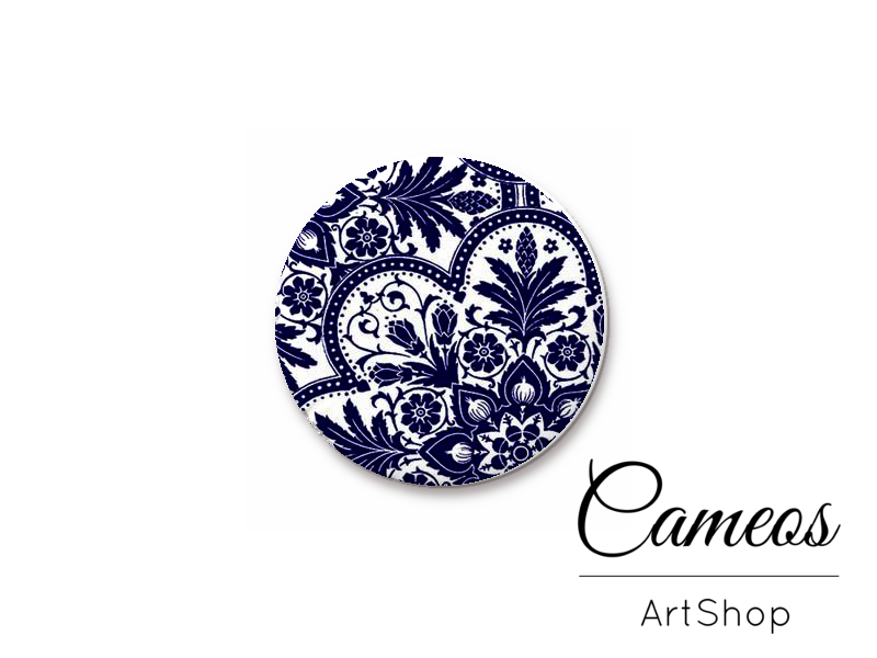 Round handmade glass cabochons 8mm up to 25mm, Retro Motive- L72 - Cameos Art Shop