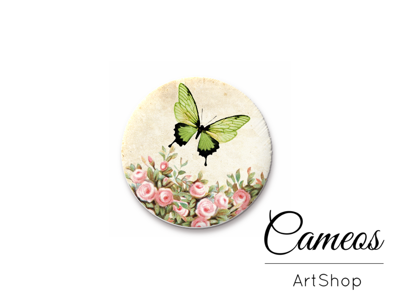 Round handmade glass cabochons 8mm up to 25mm, Butterfly- L76 - Cameos Art Shop