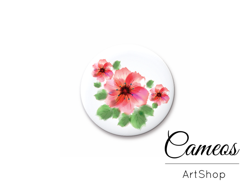 Round handmade glass cabochons 8mm up to 25mm, Flowers - L86 - Cameos Art Shop