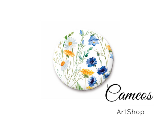 Round handmade glass cabochons 8mm up to 25mm, Blue Flowers - L89 - Cameos Art Shop