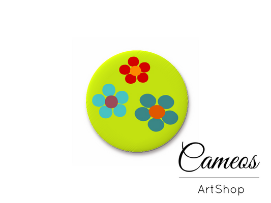 Round handmade glass cabochons 8mm up to 25mm, Green Flowers - L94 - Cameos Art Shop