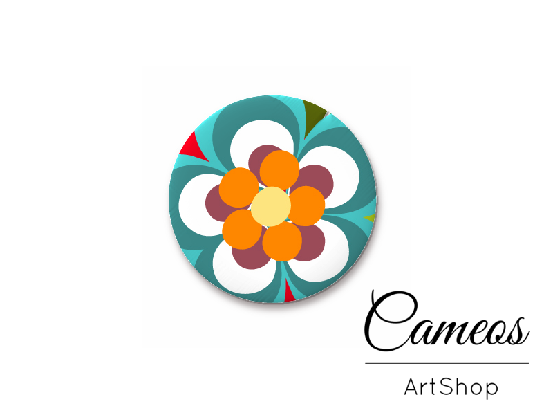 Round handmade glass cabochons 8mm up to 25mm, Flowers - L96 - Cameos Art Shop