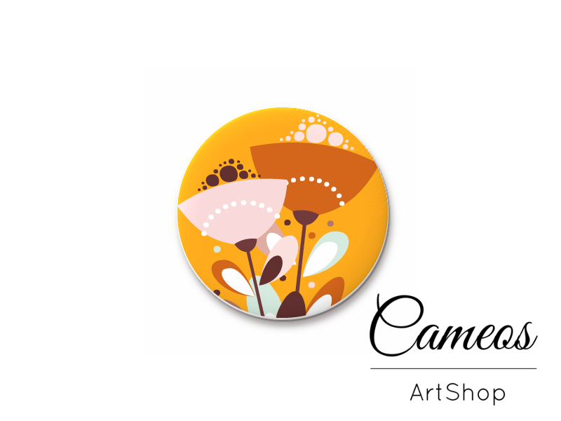 Round handmade glass cabochons 8mm up to 25mm, Orange Flowers - L97 - Cameos Art Shop