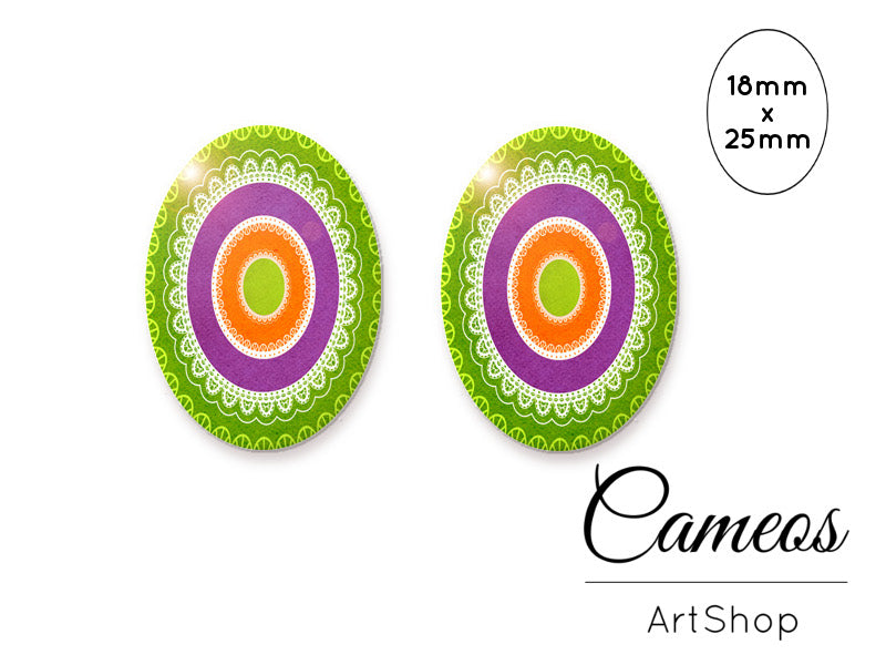Oval Glass Cabochon 18x25mm Lace circles 2 pieces - O112 - Cameos Art Shop