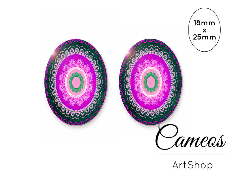 Oval Glass Cabochon 18x25mm Lace circles 2 pieces - O129 - Cameos Art Shop