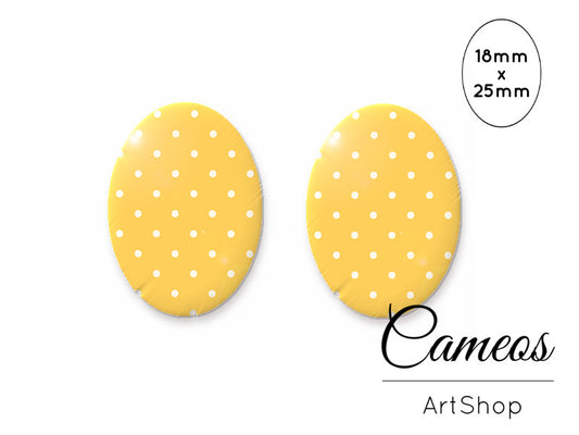Oval Glass Cabochon 18x25mm Dots motive 2 pieces - O133 - Cameos Art Shop