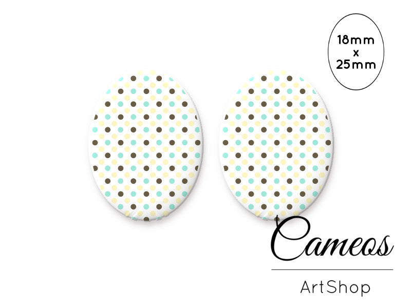 Oval Glass Cabochon 18x25mm Dots motive 2 pieces - O135 - Cameos Art Shop