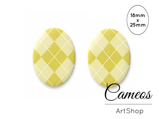 Oval Glass Cabochon 18x25mm Stripes motive 2 pieces - O141 - Cameos Art Shop