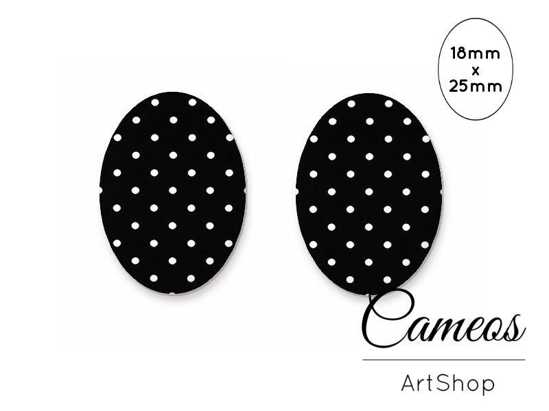 Oval Glass Cabochon 18x25mm Dots motive 2 pieces - O142 - Cameos Art Shop