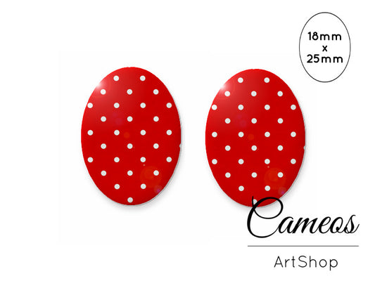 Oval Glass Cabochon 18x25mm Dots motive 2 pieces - O144 - Cameos Art Shop